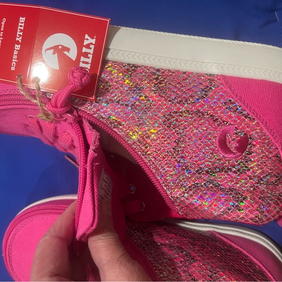 Sparkly sneakers! Billy Footwear, size 4W. Bright pink, glittering pink trim. - Picture 8 of 9